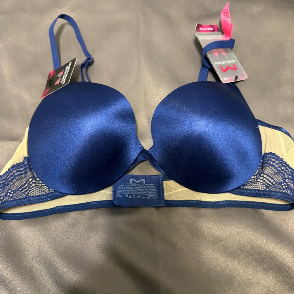 Maidenform Royal Blue and Cream Lace Push Up Bra 36B